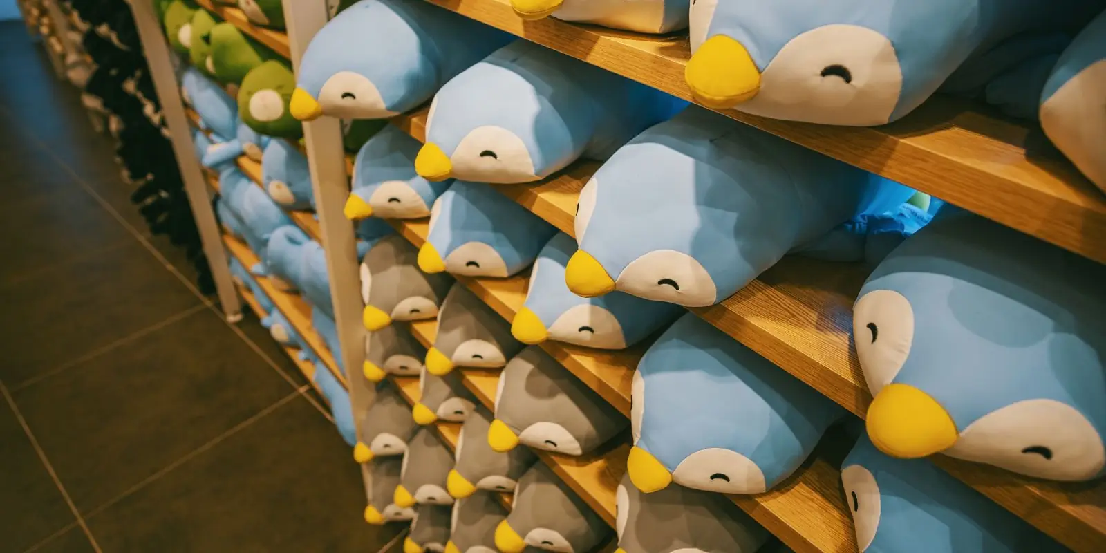 A pile of colourful soft toys